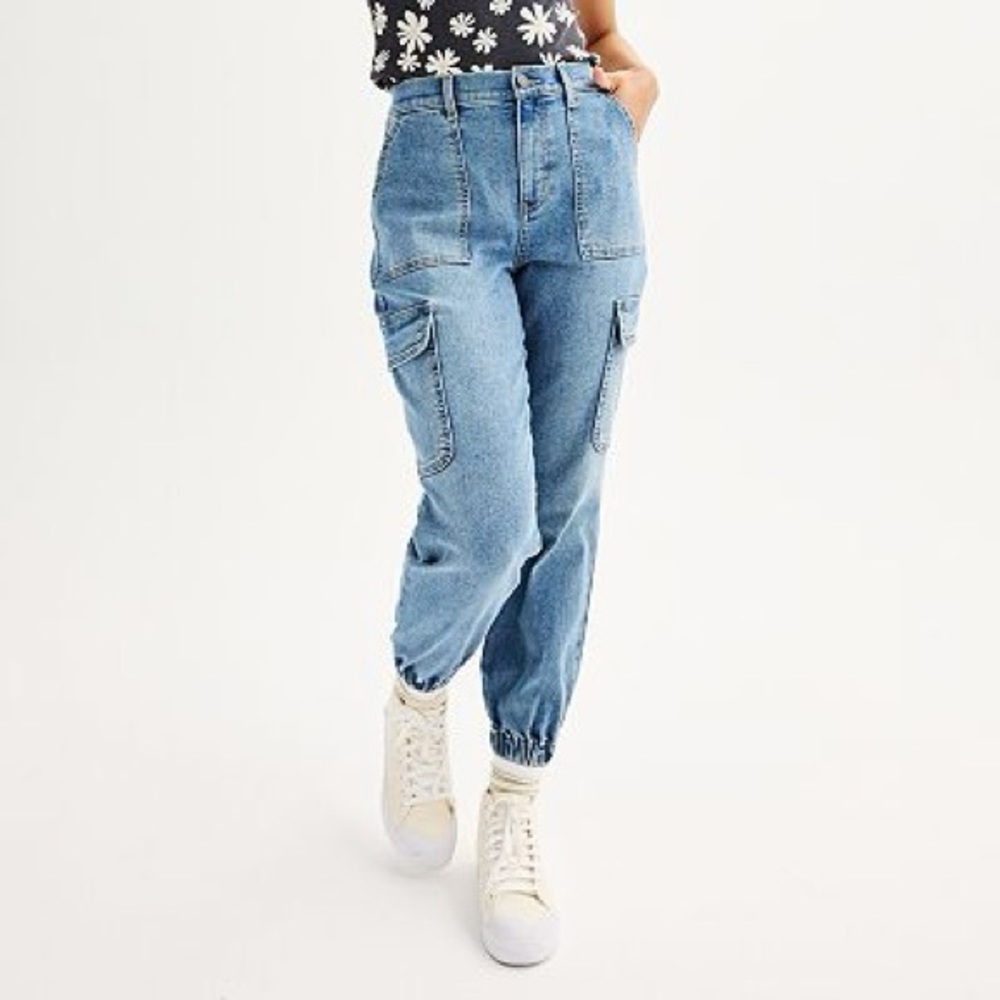 SO High-Waisted Cargo Denim Joggers Size 7/28W